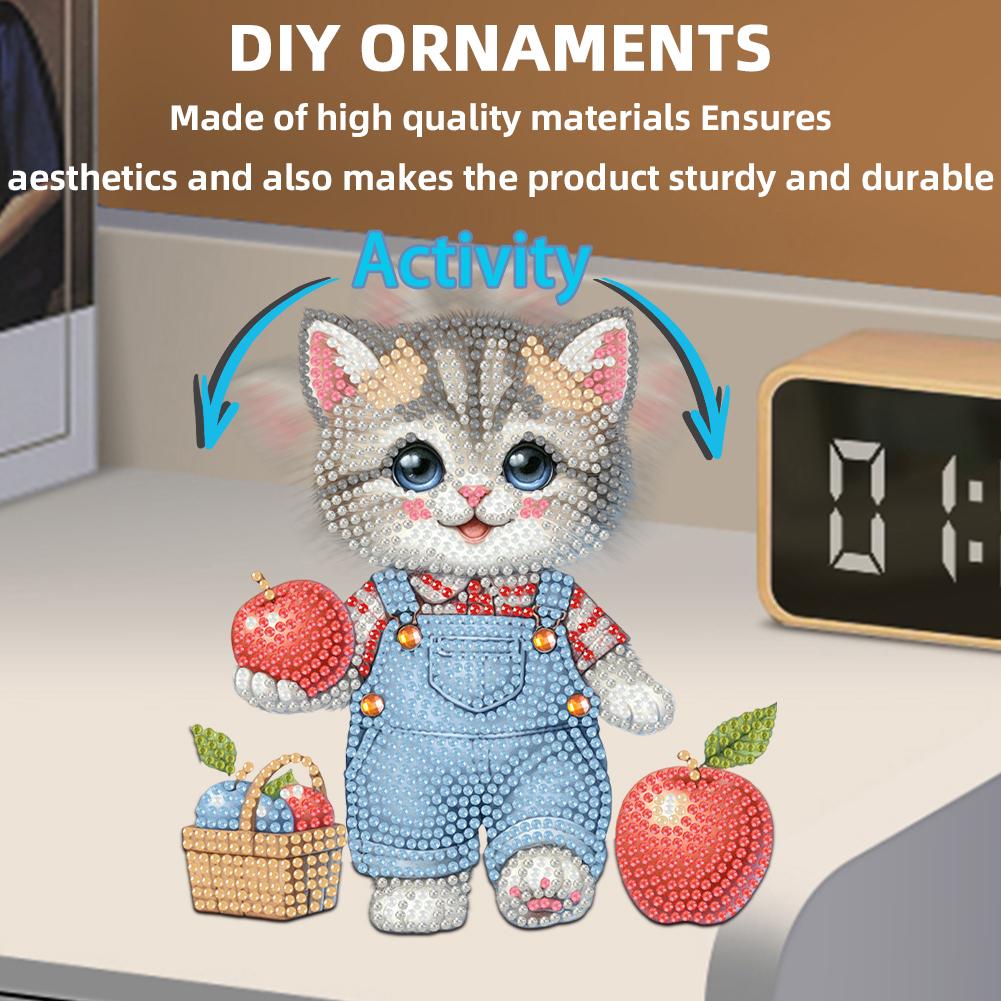 2D Flat Cat DIY Shaking Head Cat Apple Diamond Painting Desktop Decorations