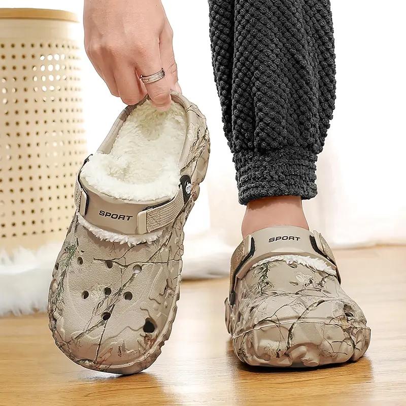 Herren Winter Hausschuhe Indoor Bequeme Warme Hausschuhe Sommer Abnehmbare Sandalen Herren Lässig Rutschfest Plüschfell Hausschuhe für Herren