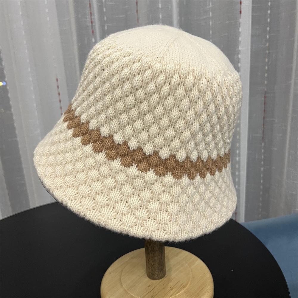 Color Matching Striped Warm Wool Fisherman's Hat Children Autumn and Winter Tide Brand Showing Washbasin Hat Bucket Hat