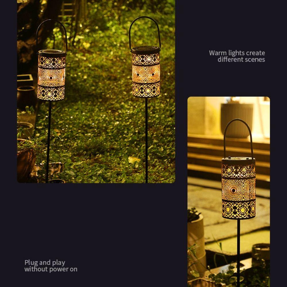 Art Retro LED Solar Night Light Hanging Vintage Hollow Lantern Light Waterproof Creative Solar Projection Lamp Fence Street