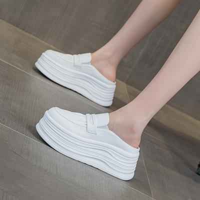 Baotou Half Slippers Women's Summer Leather Thick-bottomed Versatile Muffin Casual Lazy Cool Slippers New