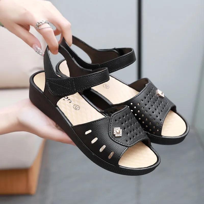 Women Fashion White Peep Toe High Quality Anti Skid Buckle Strap Flat Sandals Lady Classic Light Weight Shoes  Ab532