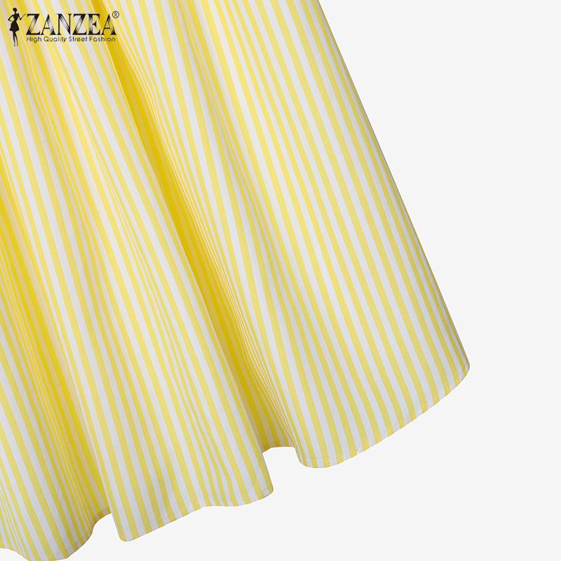 ZANZEA Women Short Sleeve Blouse and Skirts Summer Stripe Two Piece Suit Sets