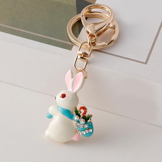 Christmas Keychain Snowman Christmas Tree Stockings Rabbit Shape Key Ring Rhinestones Inlay Key Organizer