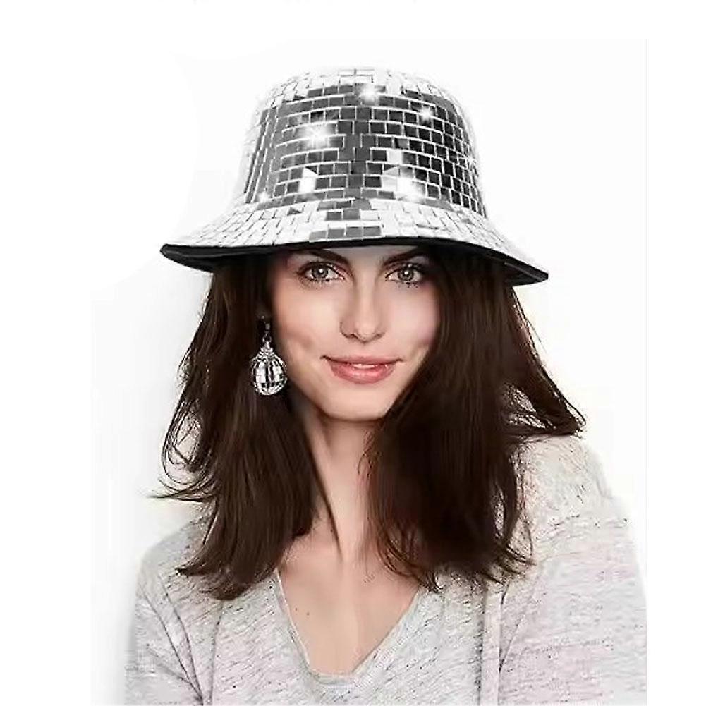 Cappello con Visiera Classico Fashion Palla da Discoteca Festival Vetro Glitter Disco Cappellino Specchio