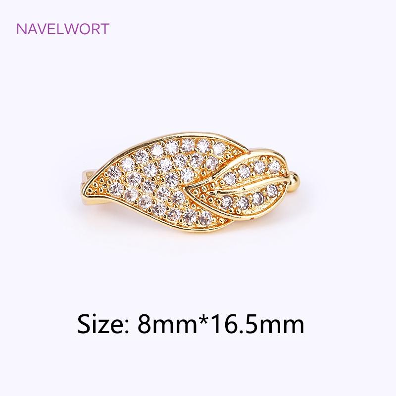 18K Gold Plated Brass Leaves Connector Fastener For Necklace Making Fittings Inlaid Zircon Pearl Clasp Findings DIY Accessories