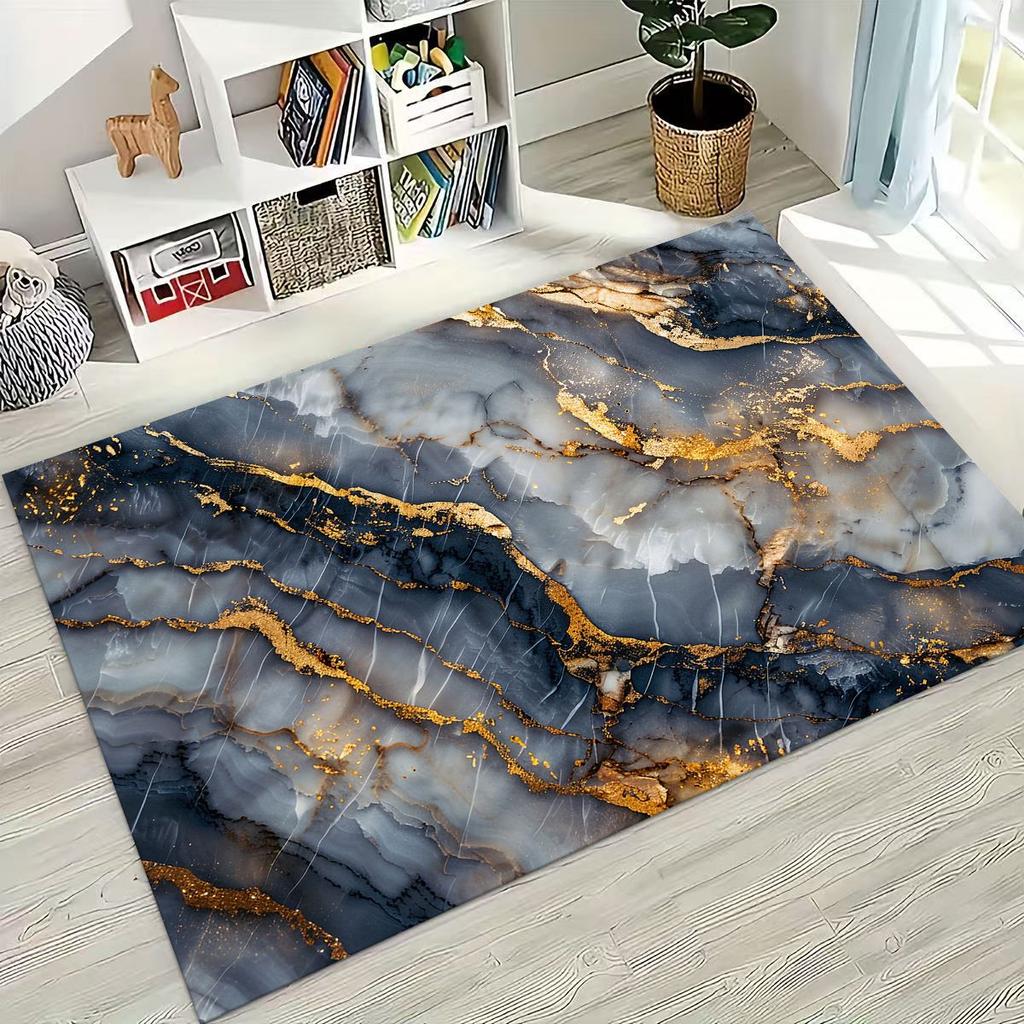 2026 Luxurious Marble Black Green Gold Colorful Stone Texture Rug for Bedroom Living Room Sofa Home Doormat Decor,Non-slip Mat