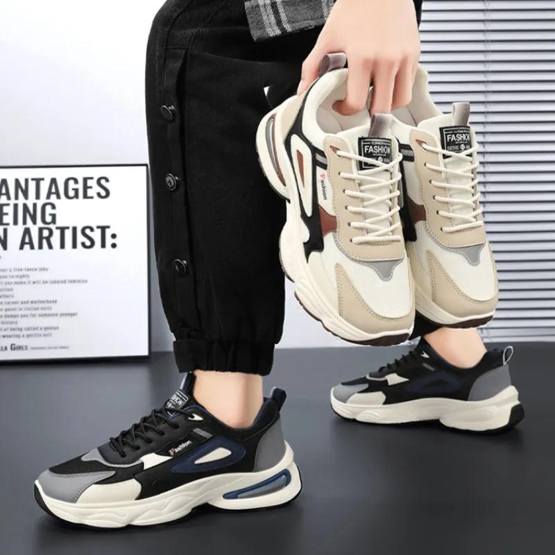 New Men's Shoes Spring New Mesh Breathable Sports Shoes Fashion Thick Bottom Anti Slip Wear Resistant Casual Shoes 2025