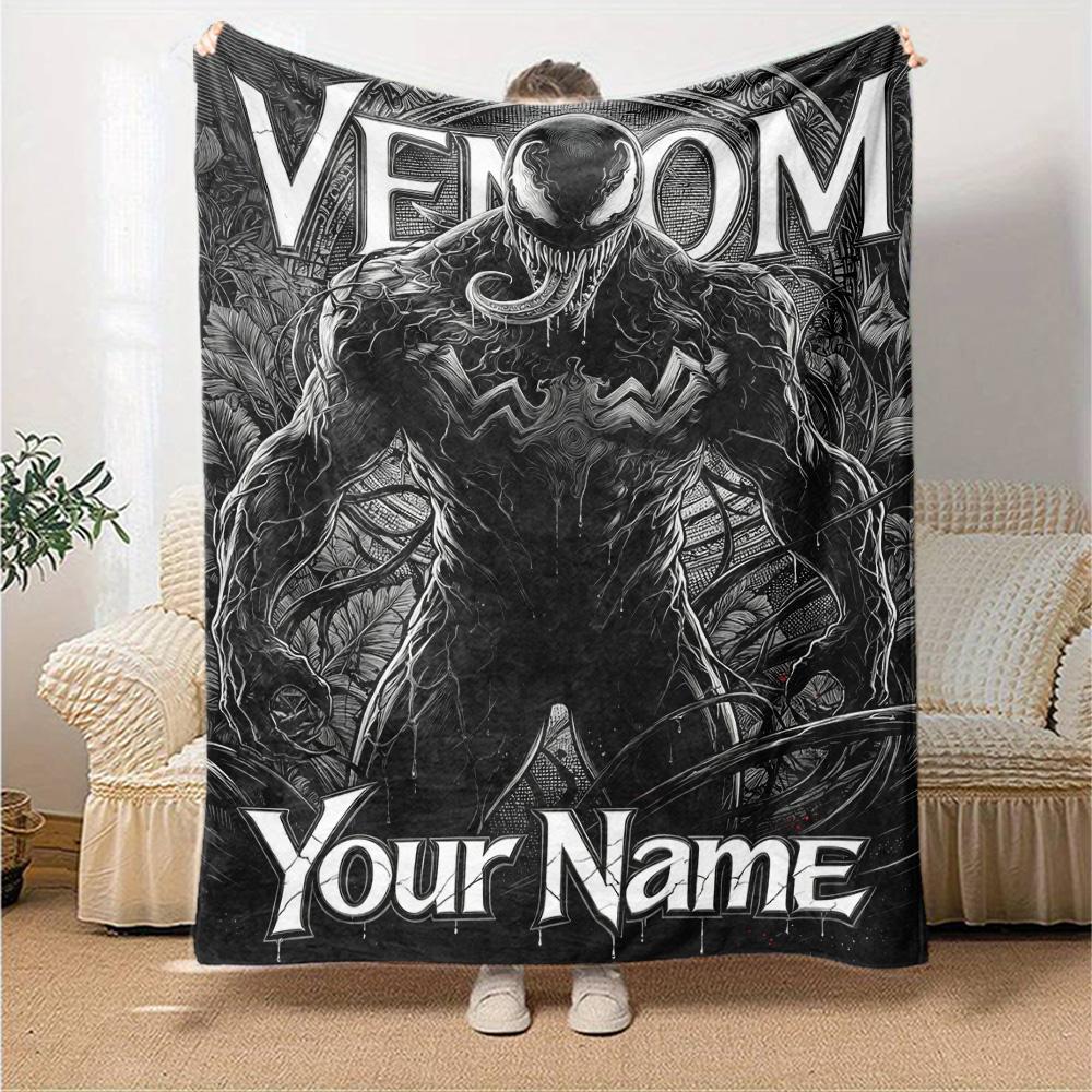 Name Custom Black-Venom Print Flannel Blanket High Quality Warm Comfortable Cover for All Seasons Perfect for Gifts Home Decor