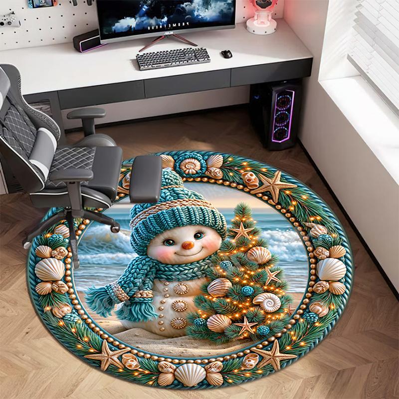 Cute Christmas Day Gift Bell Santa Claus Snowman Christmas Tree round rug Home Soft Decorative Anti slip Chair Mat Carpet Outdoor Floor Mat Carpet 95