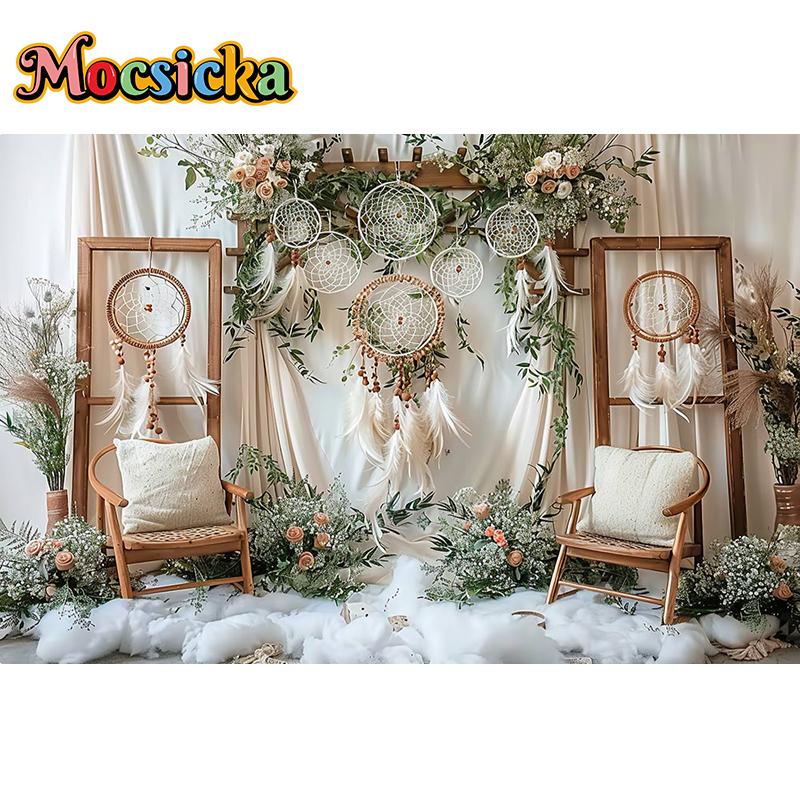 Mocsicka Photography Background Indoor Floral Boho Decor Baby Shower Maternity Adult Kids Art Portrait Backdrop Photo Studio