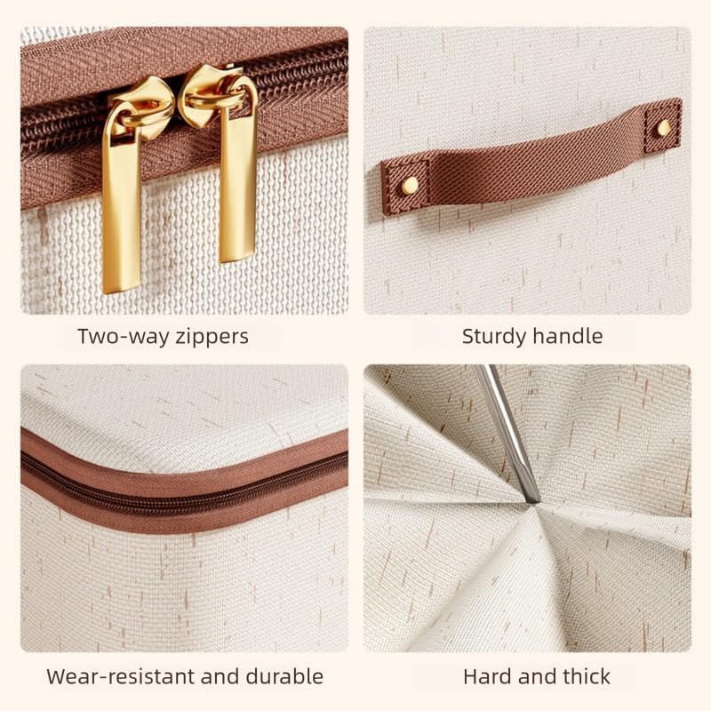 1pc Foldable Storage Box with Zipper, Space Saver for Closet & Wardrobe, Handle for Seasonal Clothes, Blankets, Toys