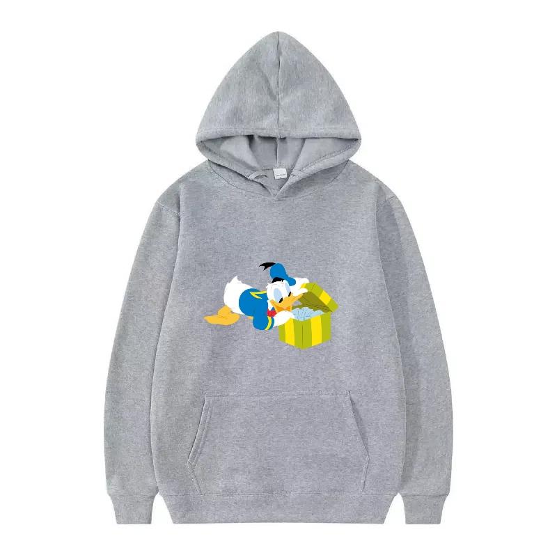 Disney Donald Duck Muster Damen Fleece Sportlich Locker Grau Herbst Oberteile Kleidung Pullover Damen Günstig Y2k Hoodies Herren Sweatshirts
