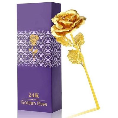 Luxury Decorative 24k Gold Plated Artificial Golden Rose with Box Unique Gifts for Love Ones, Valentine's Day, 24.13 Cm