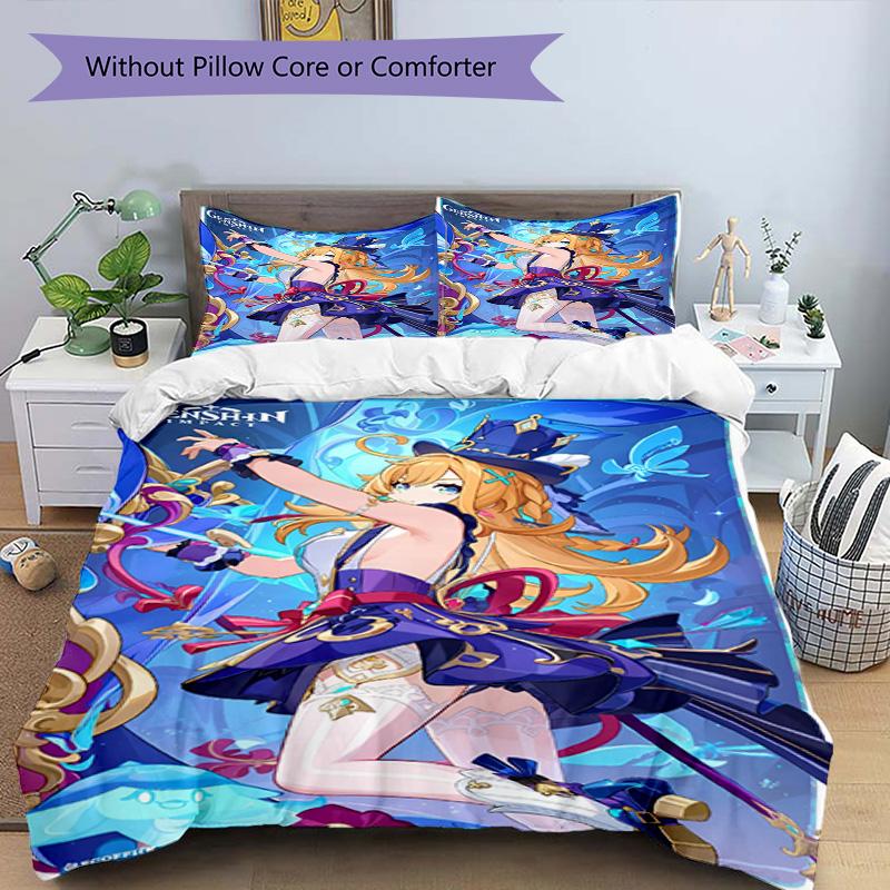 3pcs Duvet Cover Set (1*Duvet Cover + 2*Pillowcase, Without Core), Genshin Impact Print Bedding Set, Bedroom Decor, All‑Season, Birthday Gift