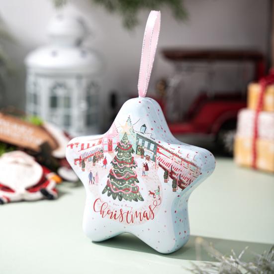 1/6Pcs Tinplate Box with Lanyard Easy To Hang Candy Biscuit Box Jewelry Storage Organizer Christmas Tree Decoration