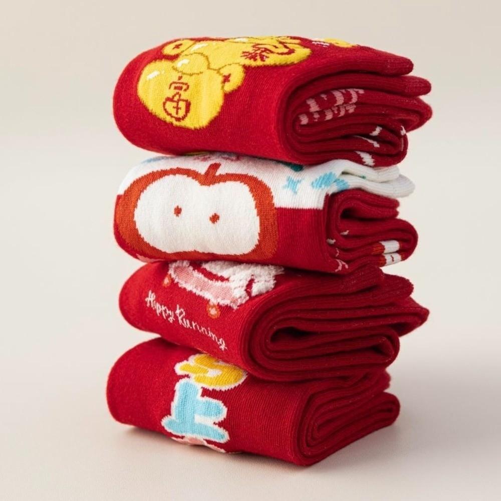 Creative Red Socks Soft Blessing Words Socks Chinese Style Zodiac Horse Socks Lunar New Year