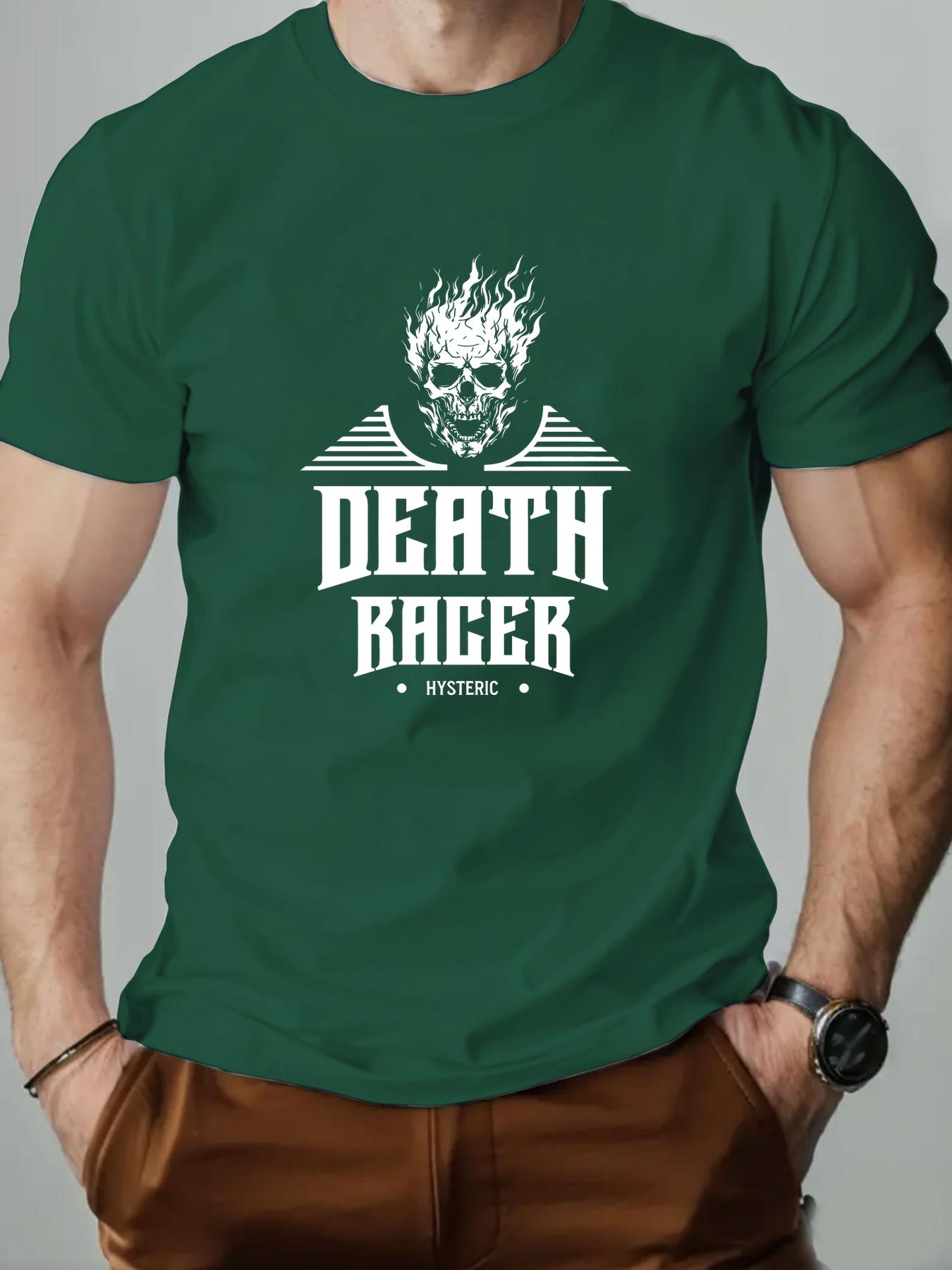 

Men T-Shirt 100% Cotton DEATH RACER Skull Pattern Print O-Neck Breathable Streetwear Tee 2025 Summer Casual Graphic Top 4XL