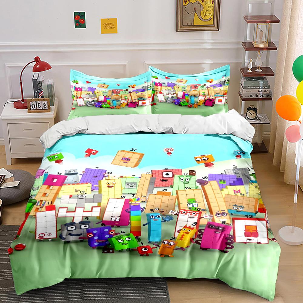 Fun Cartoon Number Building Blocks Printed Bedding Set 1Duvet Cover 2Pillowcases Boys Girls Children Luxury Gifts Multiple Sizes