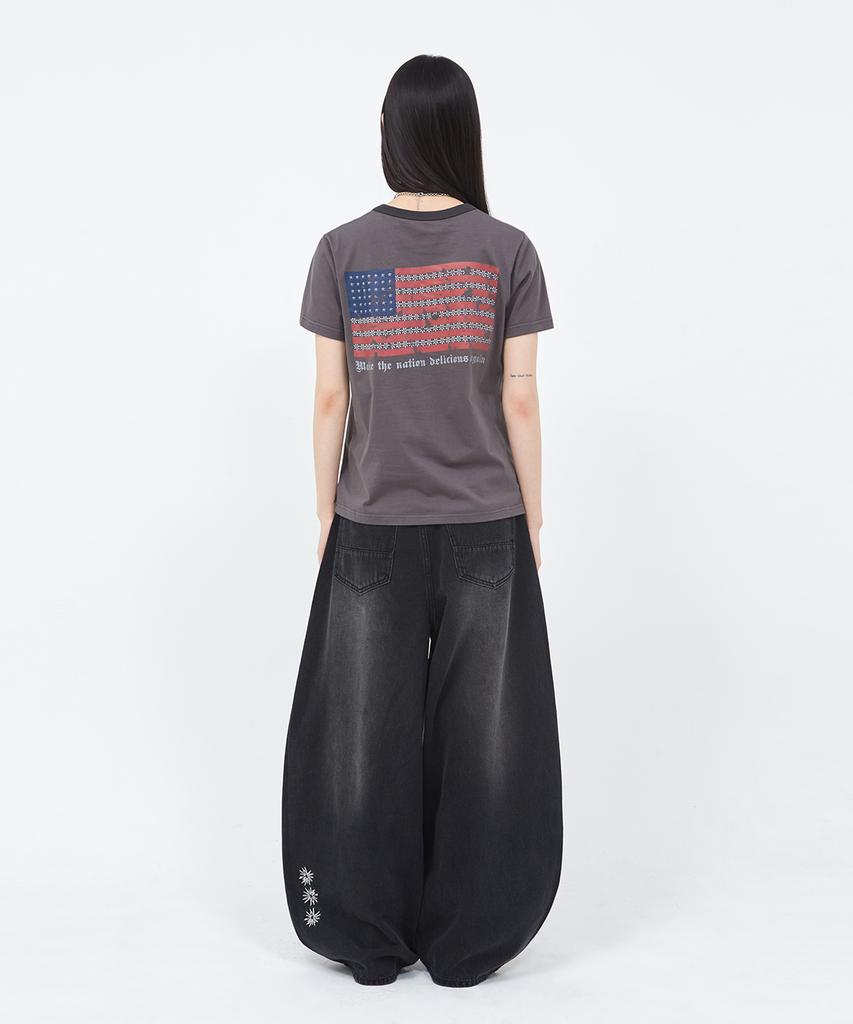 Sekeondeusolteu American Flag Vintage T-Shirt (Charcoal)