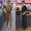 2025 Spring/Summer European Women's Spliced Plaid Sweatshirt & Wide-Leg Pants Set
