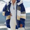 Manteau à capuche pour femmes, mode épissage, ample, peluche, manches longues, fermeture éclair, poche, hiver