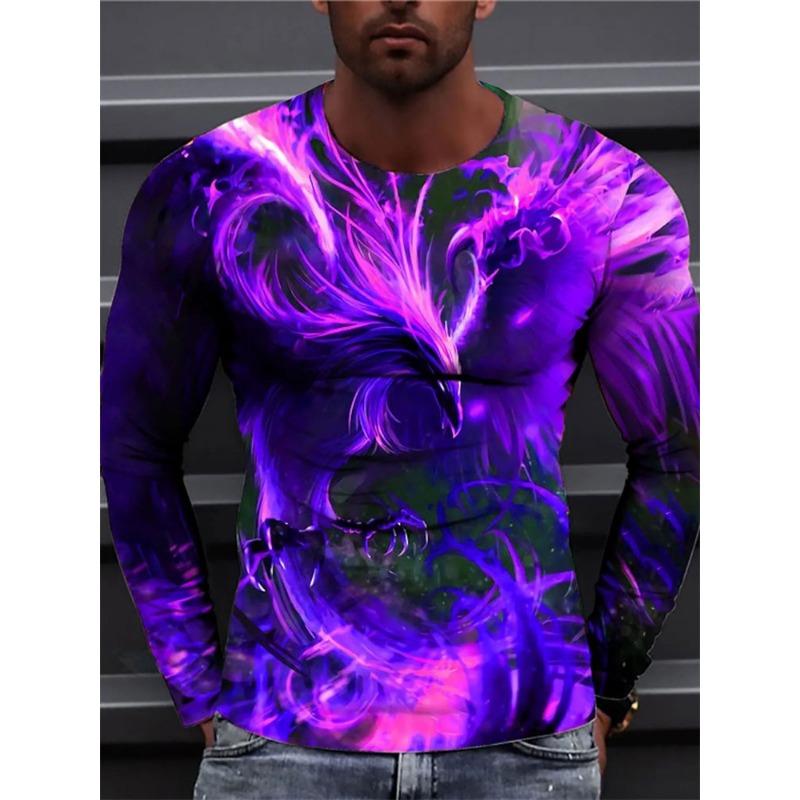 Oriental Dragon Printed Men's Long Sleeve T-shirt Autumn Daily Street Men's Fashion Long Sleeve T-shirt Casual Long Sleeve Top