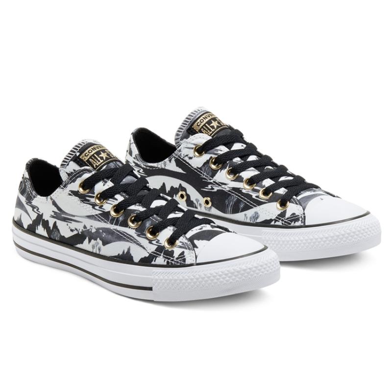 Frozen 2 X Converse Chuck Taylor All Star Disney Co-Branded Frozen Comfort Trend Low-Top Canvas Unisex Black and White Graffiti