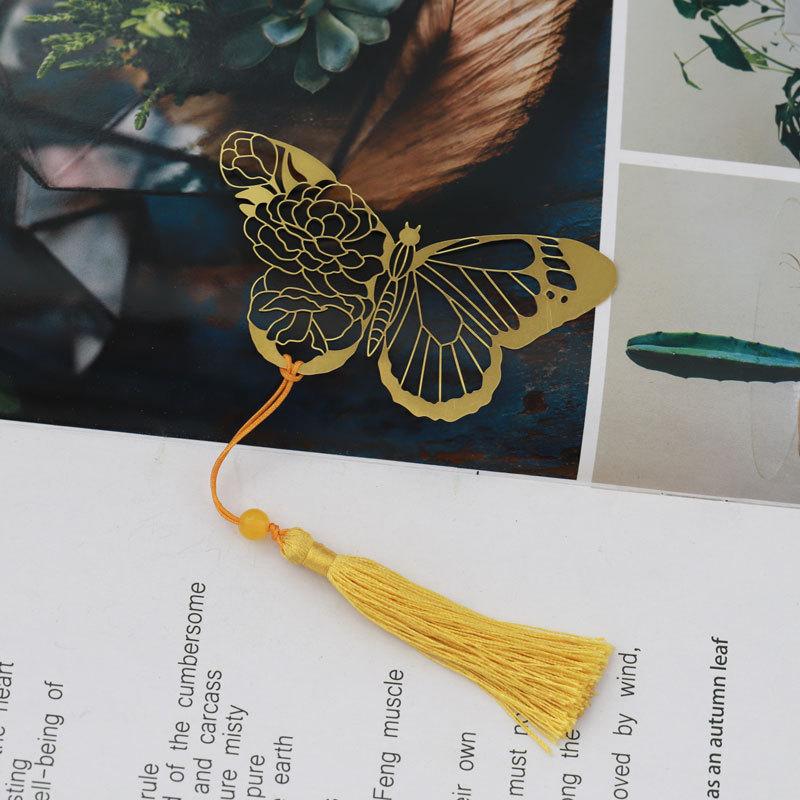 1Pc Vintage Butterfly Rose Ribbons Tassel Pendant Office Book Marker Supply School Creative Student Stationery Metal Bookmark