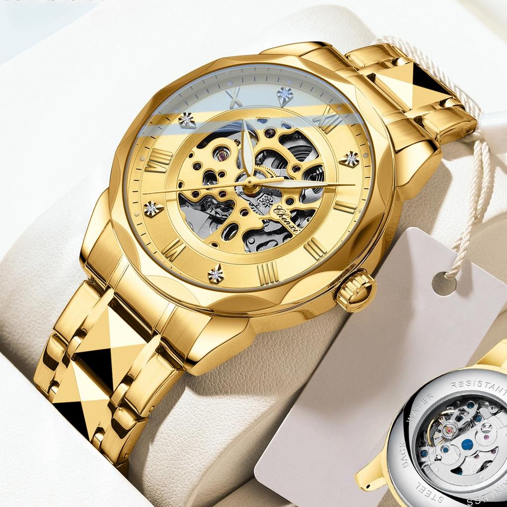 Ceas Mecanic Automatic de Lux pentru Bărbați, Design Schelet, Luminos, Rezistent la Apă, Ceas de Mână Mecanic Casual pentru Bărbați