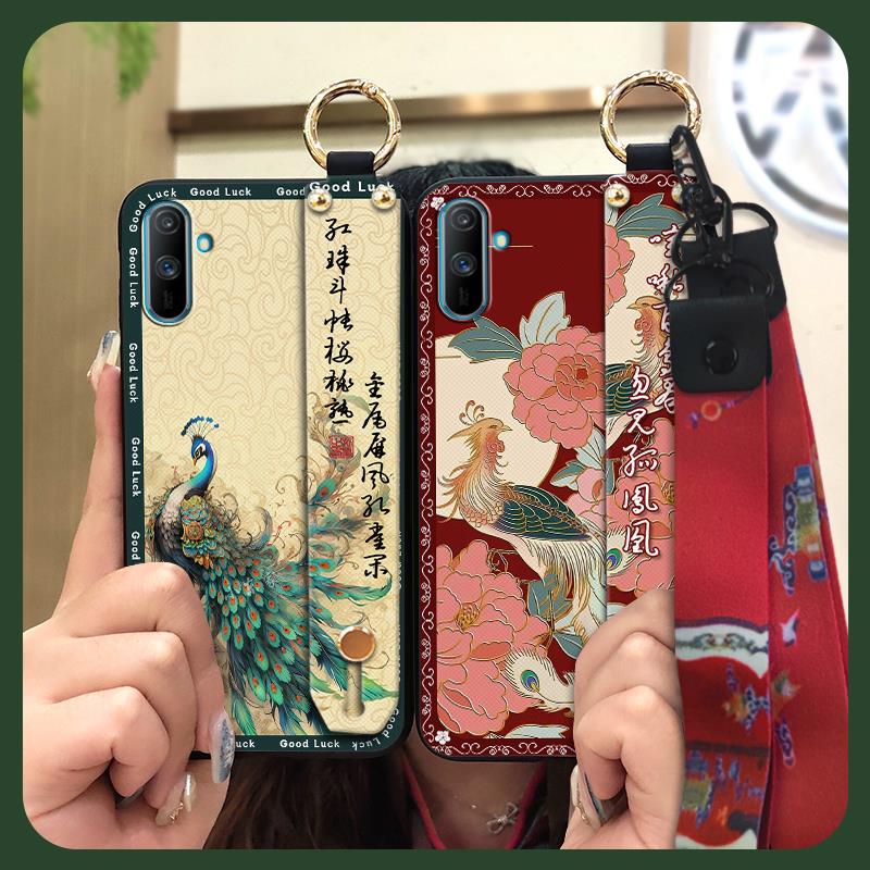 Elderly Lady Phone Holder Phone Case For OPPO Realme C3/C3i/Narz N10A Silicone Wristband Waterproof Shockproof Lanyard