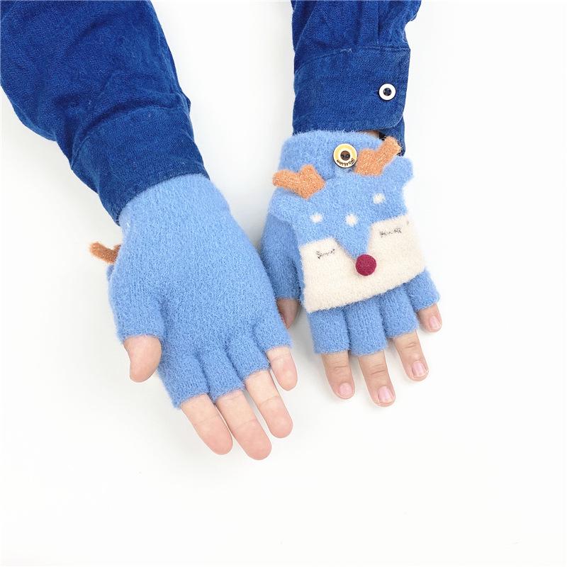 Children's Winter Warm Reindeer Flip-top Fingerless Gloves for Ages 4-10