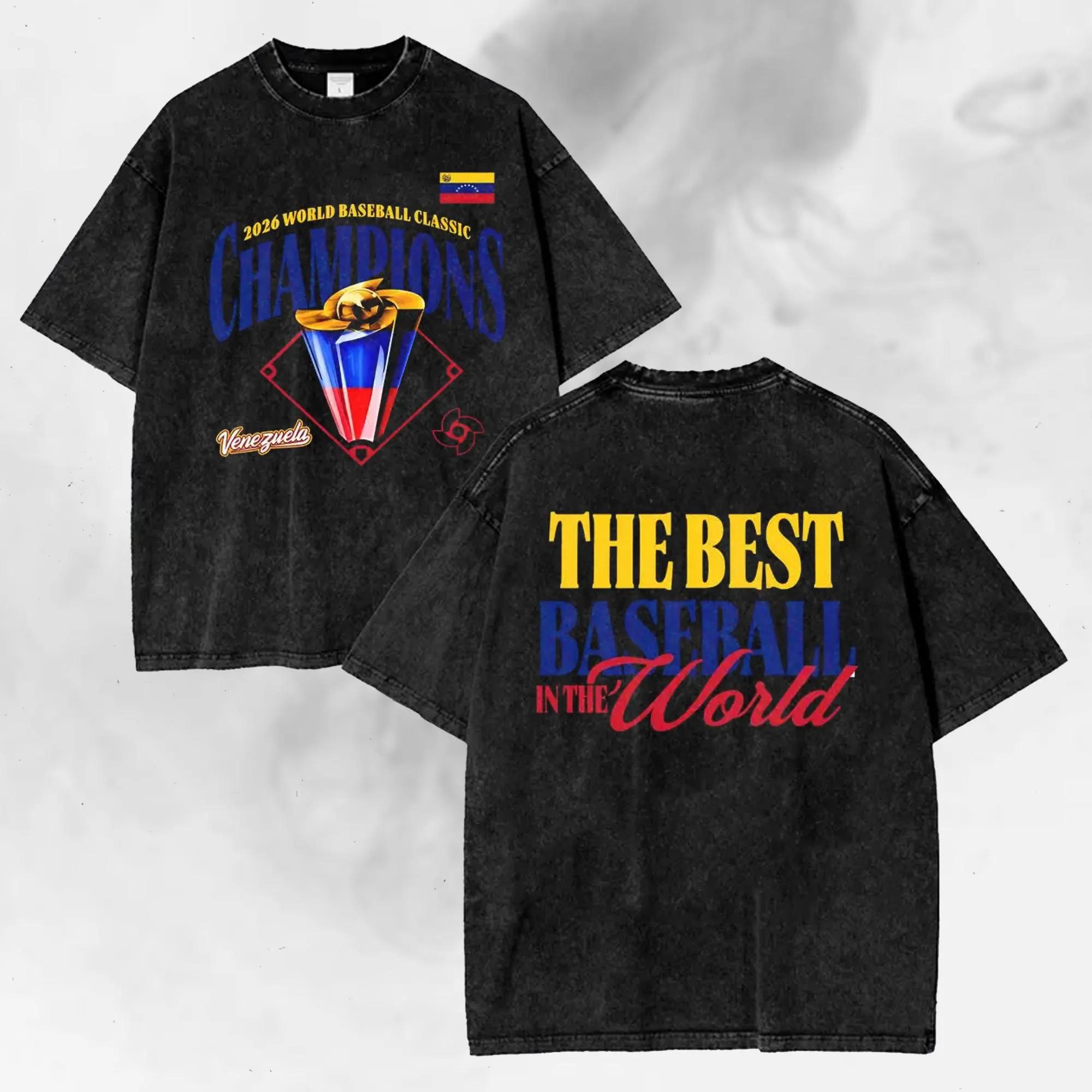 Unisexs Tshirt Venezuela 2026 World Baseball Classic Washed Tshirt Unisex Women Summer Fashion Y2K Streetwear Casual Short Sleeved M