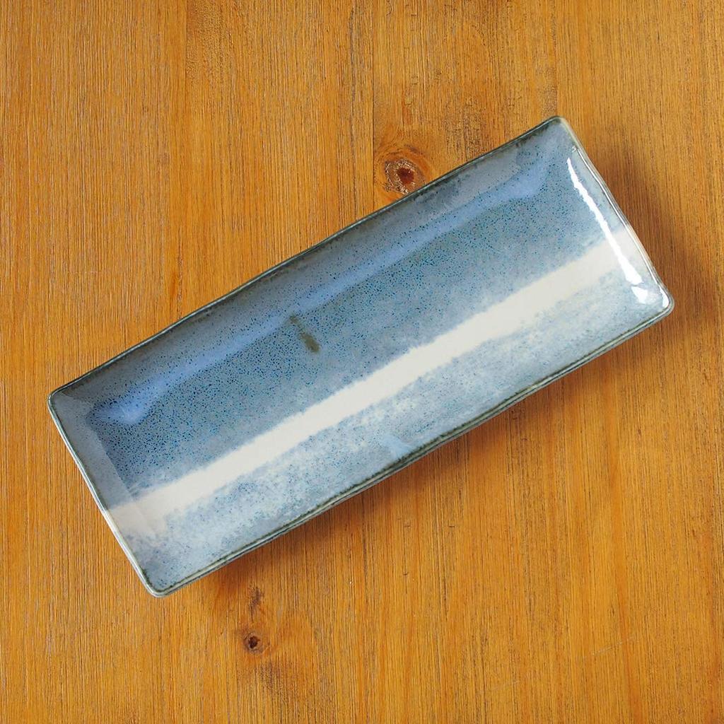 Awasaka Brush Blue blue rectangular plate - Two-tone