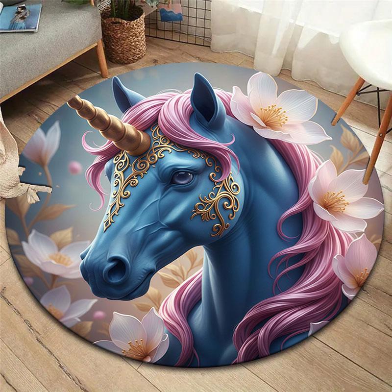 Animalswearingflowers Round Area Rug,Carpet Rug for Living Room Bedroom Sofa Playroom Decor,Non slip Floor Mat