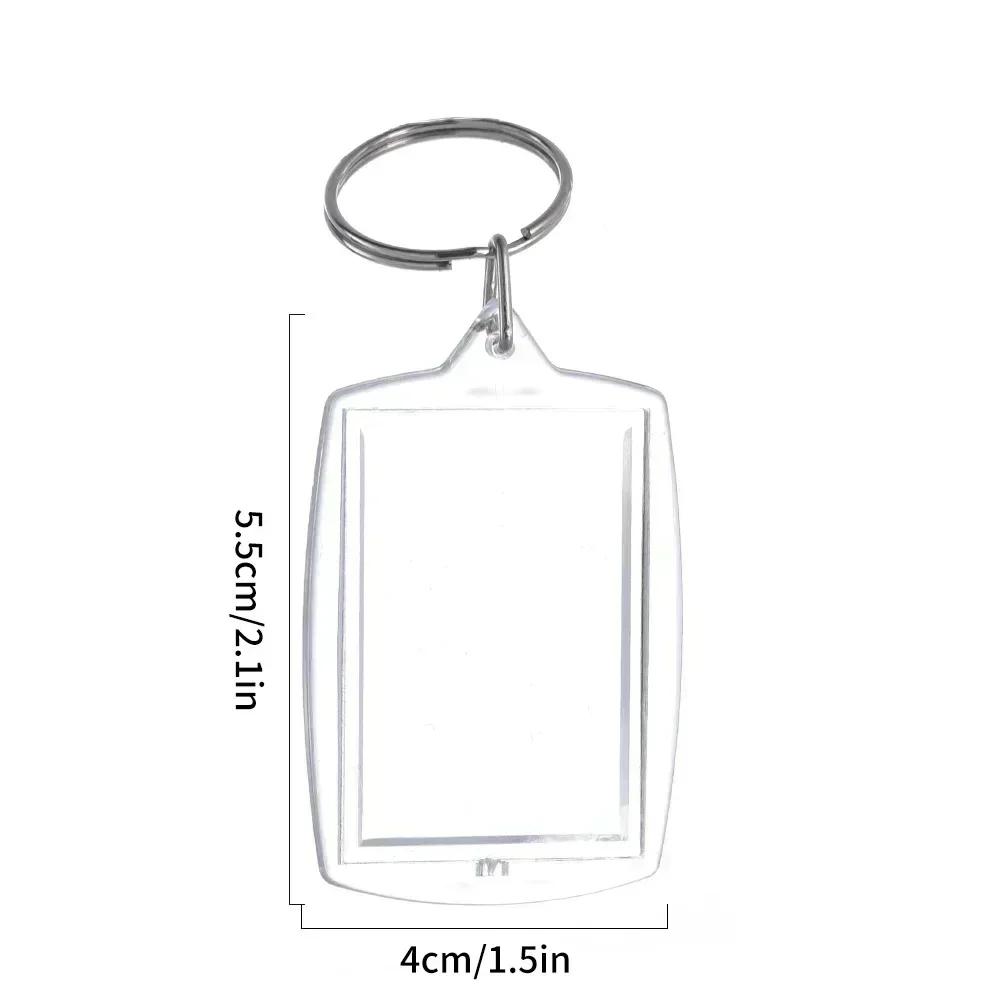 5-100PCS Clear Acrylic Photo Frame Keychain Photo Insert Keyrings Blank Rectangle for Double-Sided Photos DIY Supplies