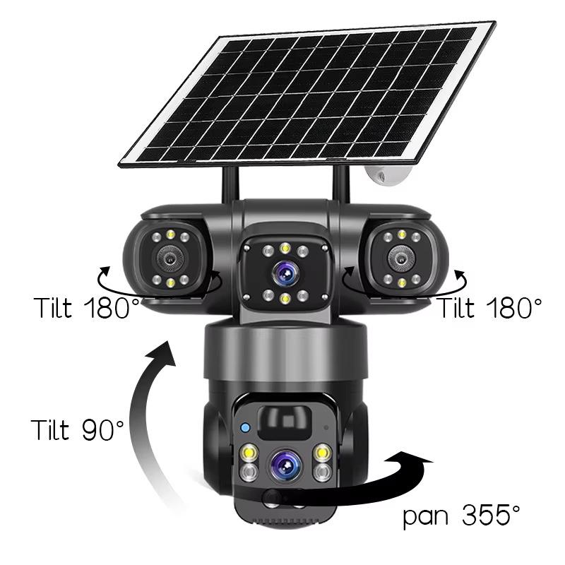 V380 Pro 4G/WiFi Solar-Powered Outdoor PTZ Camera with Triple-Lens and HD Monitoring