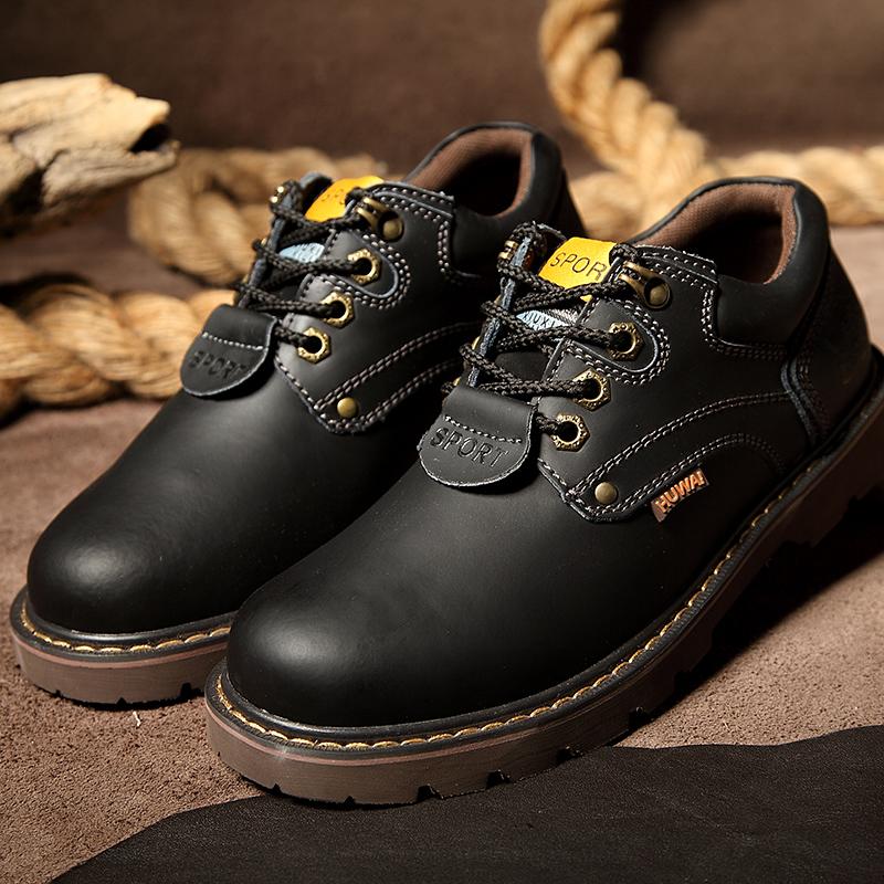 New Brown Men Genuine Leather Casual Shoes Brand Low Top Boots for Men Work Safety Shoes Couple Tooling Motorcycle Shoes Men