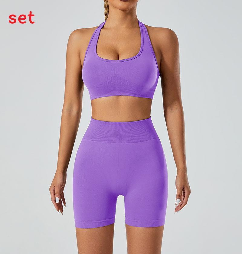 Yoga Outfit Women Seamless High Elastic Shorts Sports Bra Set With Moisture Wicking For Fitness And Running