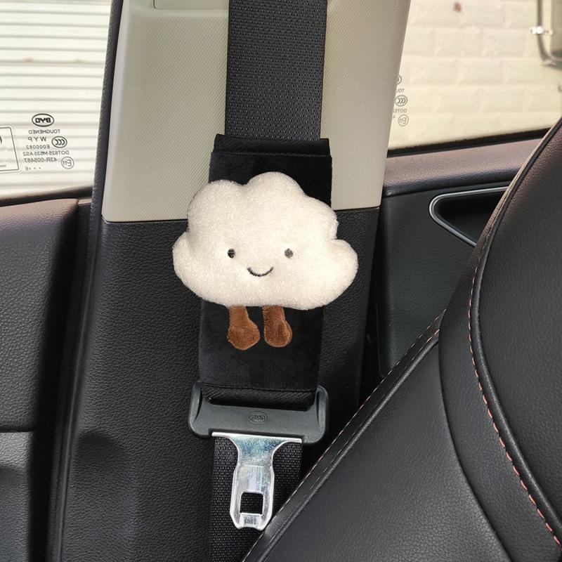 1pc Short Style Car Safety Seatbelt Cover Cute Cartoon Cloud Bow Seat Belt Harness Cushion Auto Shoulder Strap Protector Pad