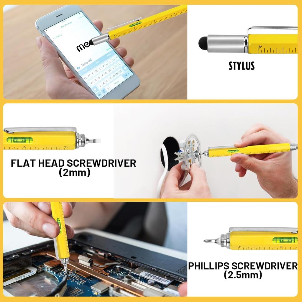 Cutier Cool Pen Gifts for Men, 6-in-1 Multi Tool Tech Pen Gadgets Tools for Men, Personalized Gifts for Dad or Him, Funny Gift for Christmas,