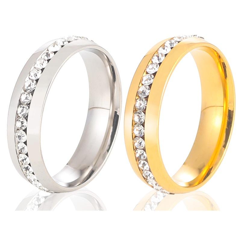 Titanium steel women's ring with diamond accents, minimalist diamond ring, single row diamond men's stainless steel ring