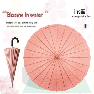 Double Person Water-Activated Blooming Long-Handled Umbrella for Women – Storm Curved Handle, Reinforced Rainproof Design