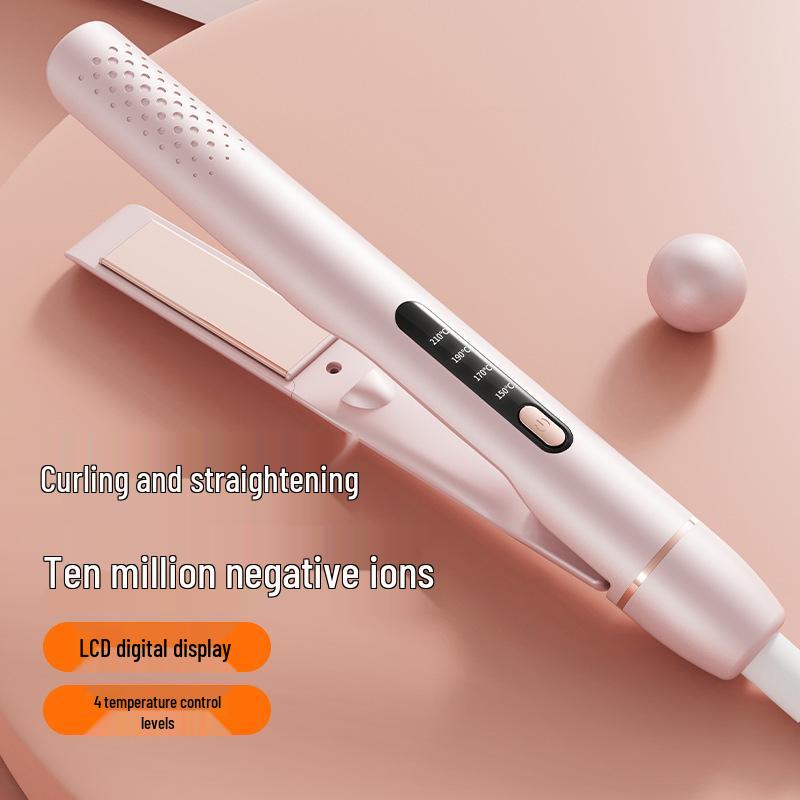 Unisex Dual-Use Hair Straightener & Curler - No Hair Damage Pink Crimping Iron