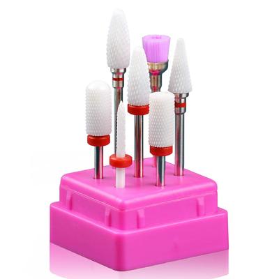 Set 7 Punte per Unghie in Ceramica per Unghie Smalto Gel Cuticole Manicure Fresa per Manicure Kit Strumenti con Supporto