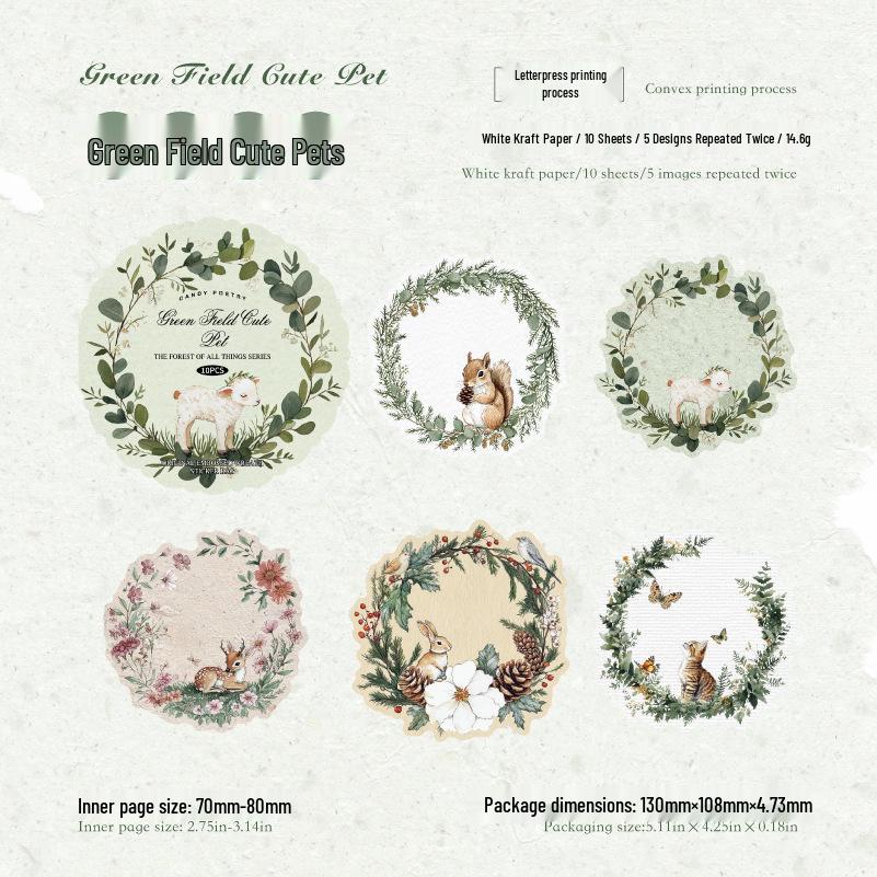 Forest Wreath Kraft Paper Embossed Sticker Pack: Retro Letterpress Theme
