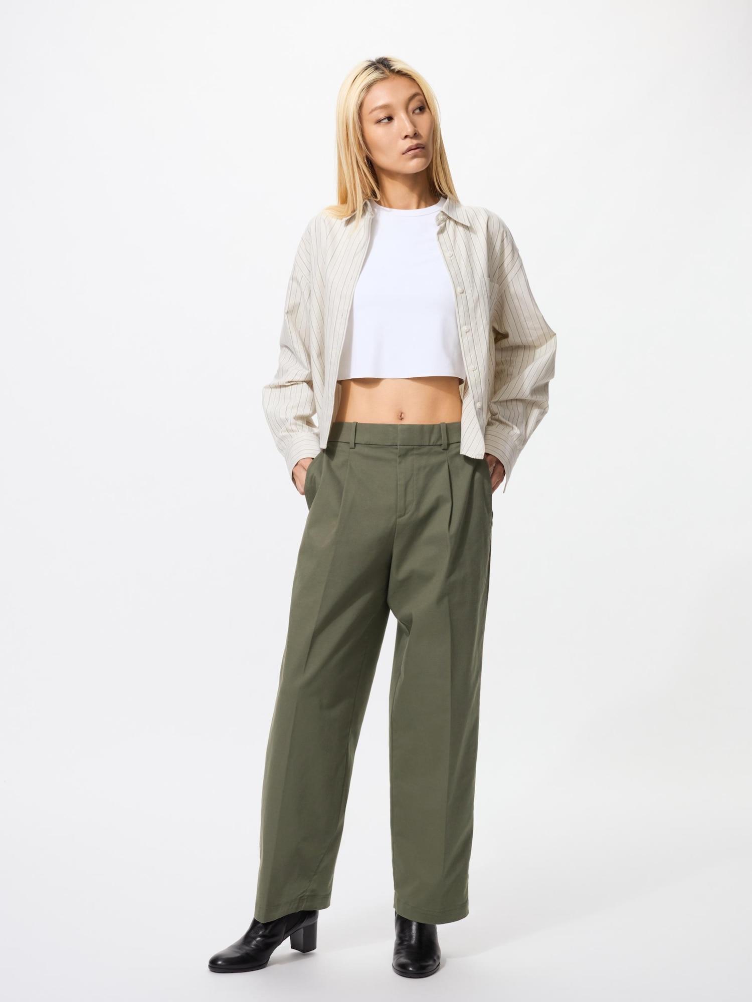 

Uniqlo Японские хлопковые широкие брюки с защипами 57 OLIVE/XXL