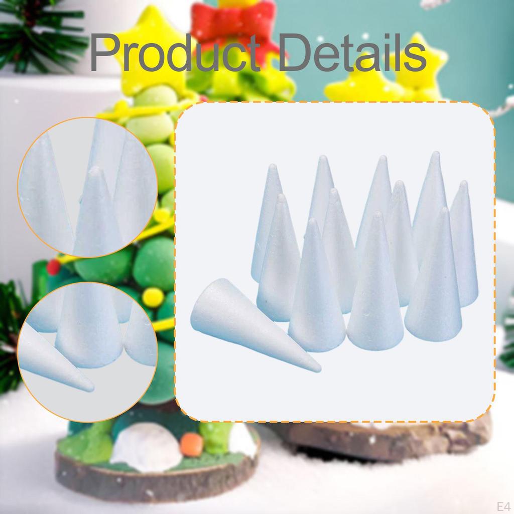 12 Pieces Craft Foam Cones Accessories Decors White Supplies for Activities DIY Art Projects Wedding
