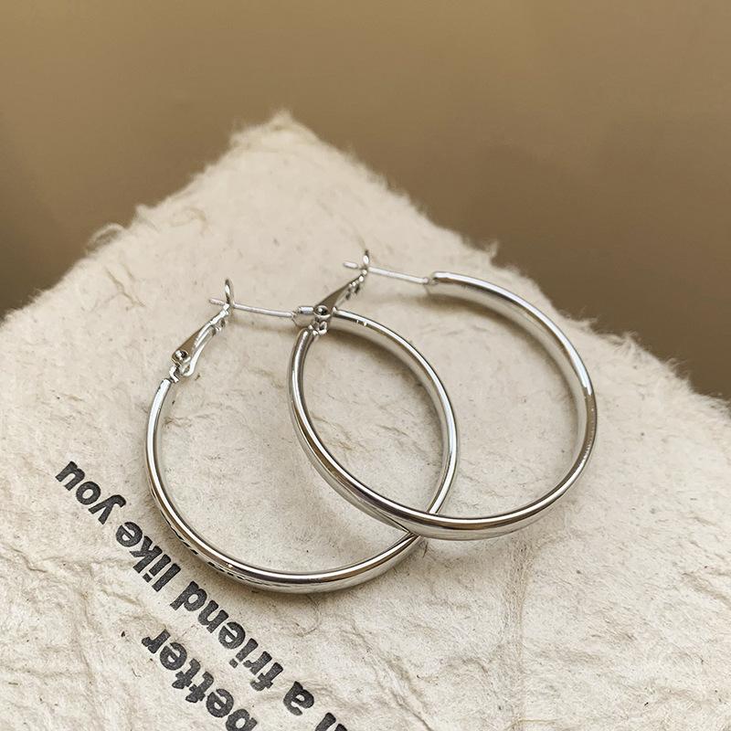 Silver Needle Metal Plain Ring Geometric Earrings Fashion Sense Exaggerated Earrings Niche Design Versatile Earrings Women
