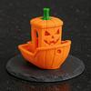 Atmospheric Holiday Props 3D Printed Halloween Boat Figurine, Spooky Ghost Pumpkin Home Accents Ship Statue for Party Tabletop Decor Festive